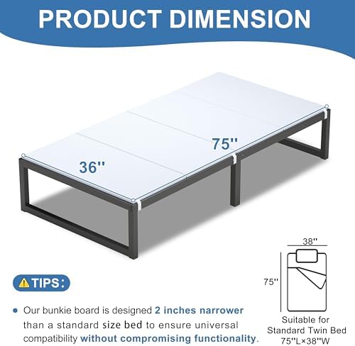 Lutown-Teen Bunkie Board Twin High-Density Polymer Bed Support, White
