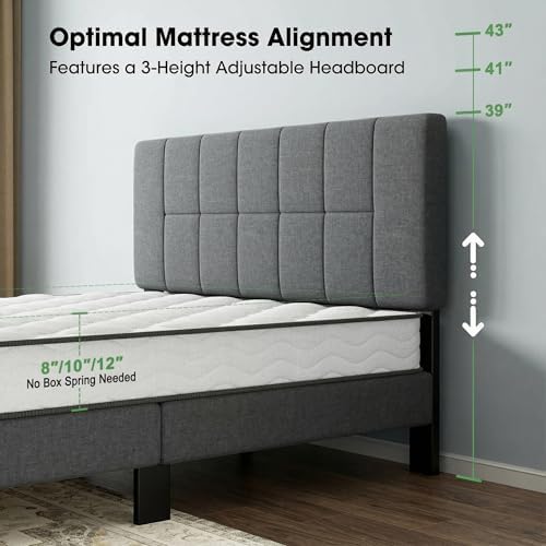 Marsail Queen Bed Frame with 2 Storage Drawers - Upholstered, Adjustable Headboard,6"-12" Mattress Fit, 1300 lbs Capacity, 12-Leg Sturdy Wood Construction, Easy Assembly, Dark Gray
