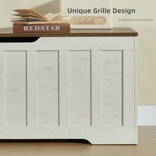 VANKILEY 47.2" Storage Chest Extra Large, Storage Bench.(White+Brown)