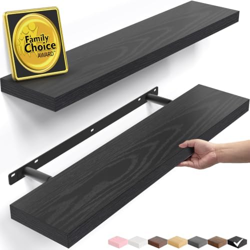 BAYKA Black Floating Shelves 22.5in, Set of 2, Wall Mounted for Wall Decor