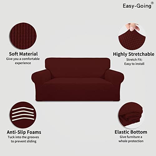 Easy-Going Stretch Oversized Loveseat Couch Covers Washable Wine