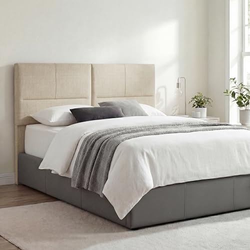 HAOBO Home Upholstered King Headboard Only, Modern Line Panel Oatmeal