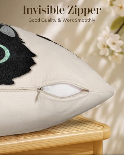 Embroidered Throw Pillow Cover 20x20 Inch, Cat Bone