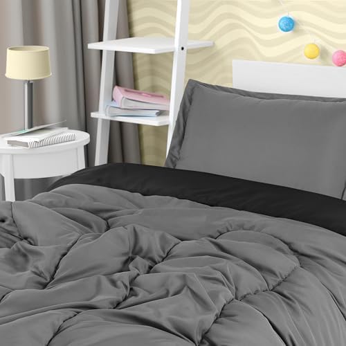 Utopia Bedding 3 Pc Kids Twin Comforter Set, Black/Grey