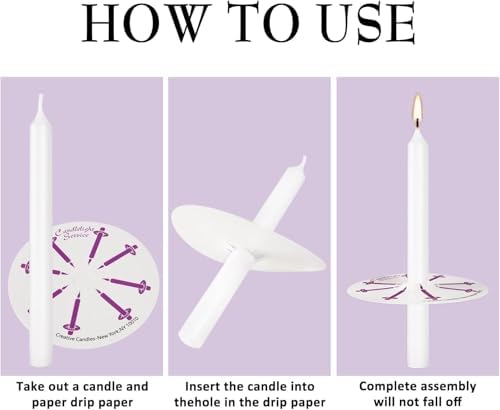 100 pcs Church Candles with Drip Protectors for Devotional Candlelight Vigil Service, Unscented White 5" H X 1/2" D, No Smoke, Shabbat, Praye
