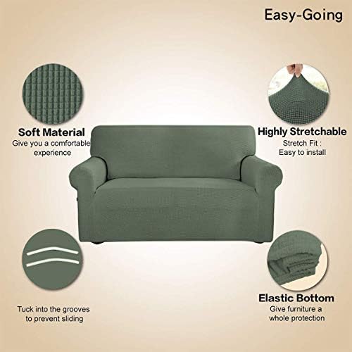 Easy-Going Stretch Loveseat Couch Covers Washable Greyish Green