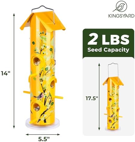 Kingsyard Metal Bird Feeders for Outdoors Hanging, Tube Bird Feeder