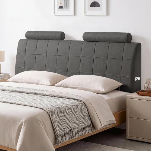 Queen Headboard with 2 Headrests, Memory Foam Upholstered Headboard