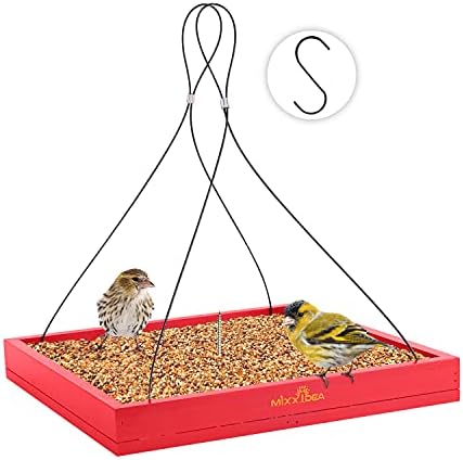 MIXXIDEA Bird Feeder Hanging Tray Seed Tray Wooden Platform Hummingbird Feeder Hanging Tray Mesh Seed Platform for Garden Yard Outside Decoration Attracting for Wild Birds (Red-1pk)