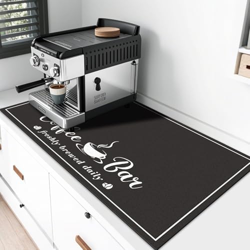 CooRug Fashion Coffee Mat, Dish Drying Mat 17" x 32" Black
