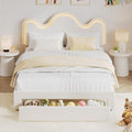 IDEALHOUSE Queen Bed Frame with LED Headboard and Under-Bed Drawer, Metal Upholstered Platform Bed with LED Light for Kids, Girls, Lamb Fleece Fabric, Wooden Slats Support, No Box Spring Needed, White