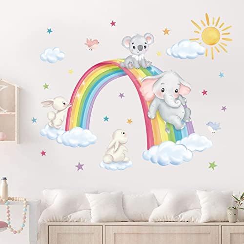 decalmile Rainbow Animal Elephant Koala Rabbit Wall Decals Stickers