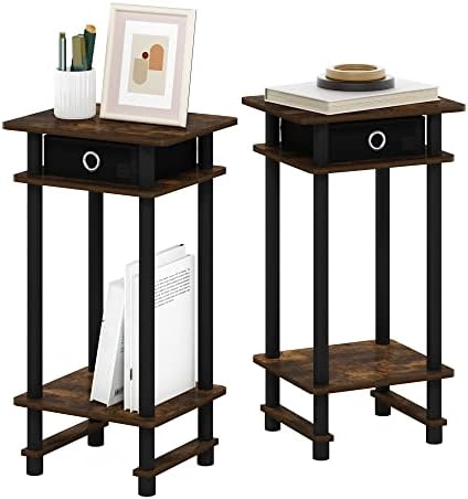 Furinno Turn-N-Tube Set of 2 Toolless 3-Tier Side Table, Amber Pine