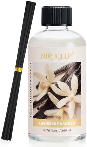 Airkeep Reed Diffuser Oil Refill with Diffuser Sticks, 6.76 Fl Oz(200ml) Cashmere Vanilla Scented Oils, Aroma Therapy, Home Fragrance & Air Freshener, Office Décor, Decoration