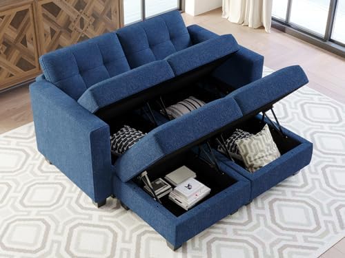 Belffin Modular Sectional Sofa with Storage Ottoman Modern Fabric L Shaped Couch with Chaise for Small Spaces Blue