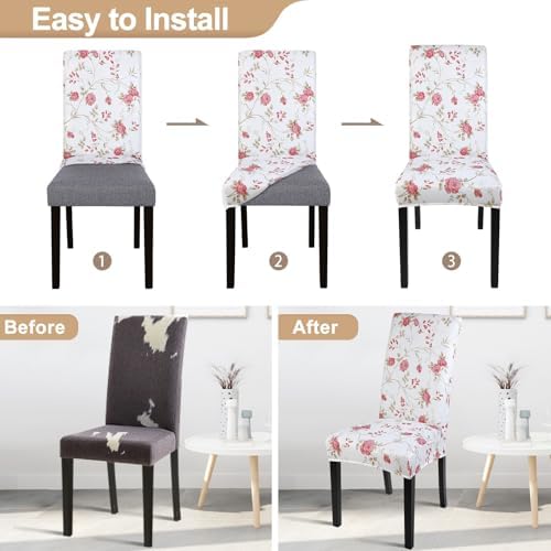 SearchI Dining Room Chair Covers Set of 6, Stretch Printed Floral Parsons Chair Slipcovers Removable Washable Kitchen Chair Protector Cover for Dining Room, Hotel, Ceremony (Floral Pattern)