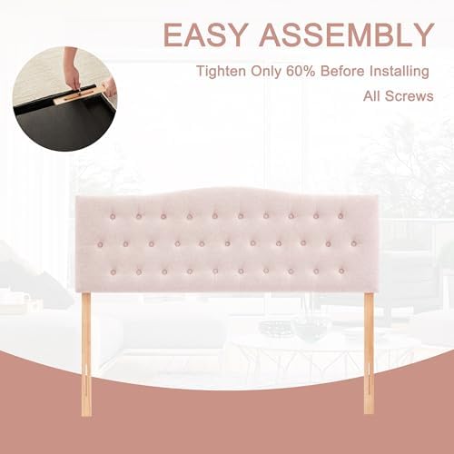 Tufted Headboard California King Size, Sturdy Solid Wood Head Board, Pink