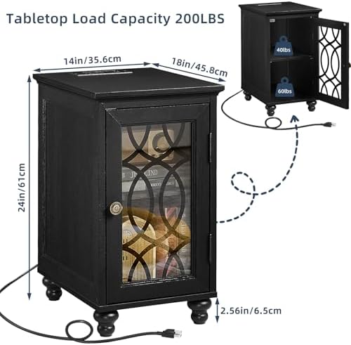 Joaxswe Narrow Side Table with Charger, Glass Door Storage
