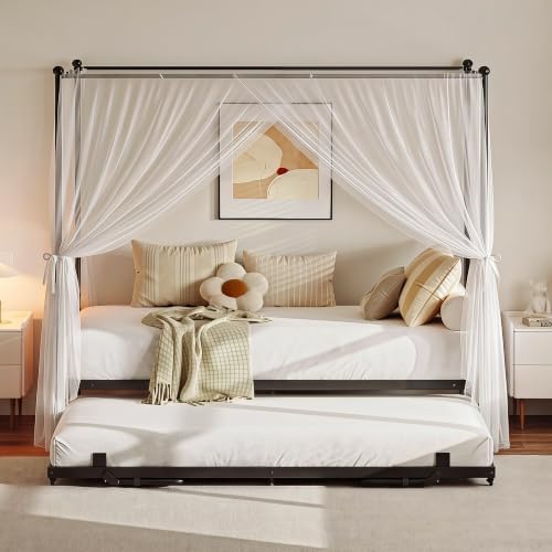 LIKIMIO Twin Daybed with Trundle, Canopy Bed with Pop Up Trundle, Black
