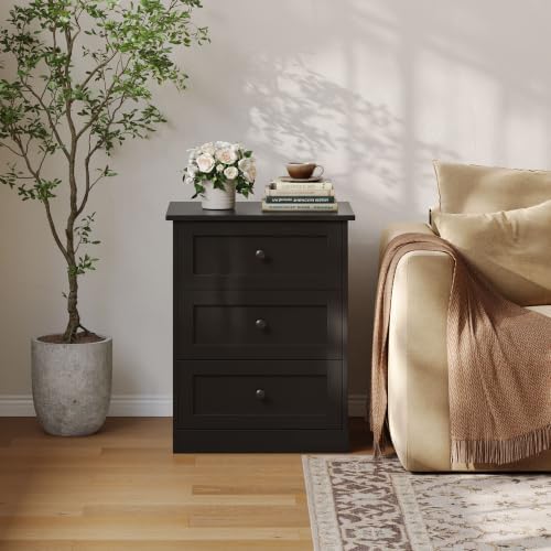 wanan Nightstand Set of 2 with Hidden Drawer, Black