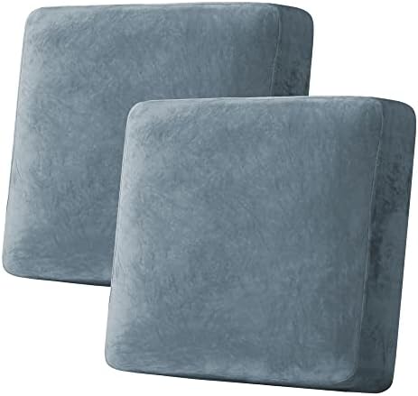 H.VERSAILTEX Velvet Stretch Couch Cushion Cover Plush Cushion Slipcover for Chair Loveseat Sofa Cushion Furniture Protector Seat Cushion Sofa Cover (2 Piece Large Sofa Cushion Covers, Stormy Blue)