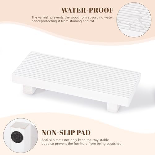 Bathroom Sink Tray Wood Riser Display Kitchen Decor Soap Holder, White