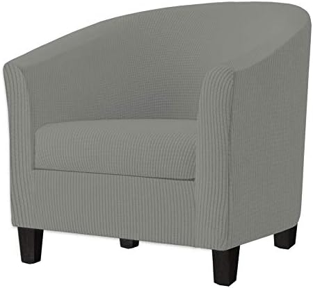 2 Piece Tub Chair Covers with Cushion Cover, Stretch Jacquard Furniture Cover,Armchair Protector Slipcover Removable Machine Washable (Light Gray)