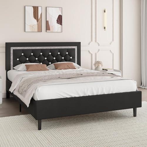 BarnFurin Full Size Bed Frame with Tufted Button Headboard, Black