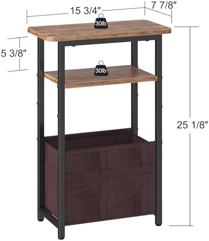 sthmec Narrow Side Table Set of 2, Skinny End Tables with Fabric Basket, Small Side Tables for Small Space,2-Tier Open Shelves with Basket, Slim Nightstands Set 2 for Bedroom,Livinroom, Rustic Brown
