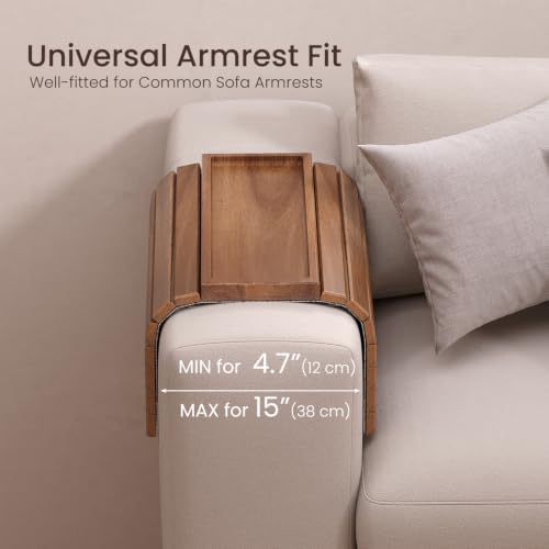 Acacia Wood Folding Sofa Arm Tray with Anti-Slip Pad
