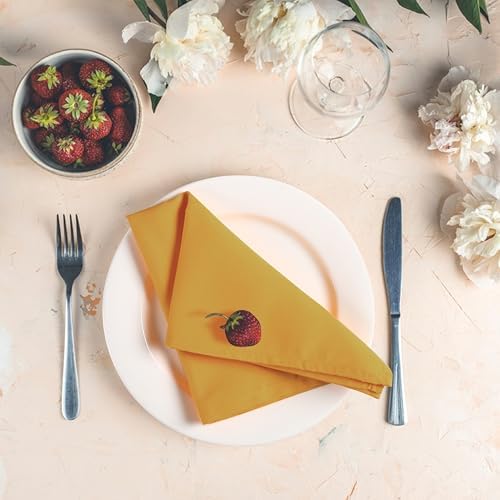 Ramanta Home Set of 12 Polyester Cloth Napkins 18x18 Inches, Mustard