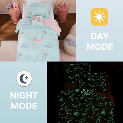 Twin Comforter Set for Girls/Boys-3 Pieces Ocean Glow in the Dark Bedding