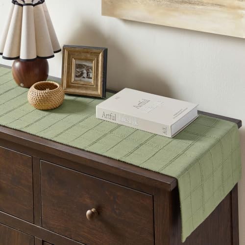 ZeeMart Linen Checked Farmhouse Table Runner, 13x36 Inches Sage Green