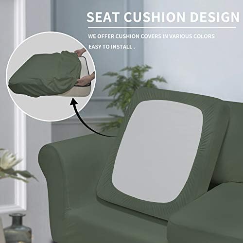 Easy-Going 3 Pieces Stretch Soft Couch Cover for Dogs - Washable Sofa Slipcover for 2 Separate Cushion Couch - Elastic Furniture Protector for Pets, Kids (Loveseat, Greyish Green, Medium)