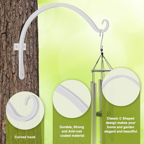 FEED GARDEN Heavy Duty Plant Hooks - 2 Pack 12 Inch Wall Mounted Hanging Brackets, 57lb Capacity Steel Plant Hangers for Bird Feeders, Baskets, Wind Chimes Outdoor Indoor- White