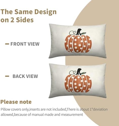 Fall Pumpkin Throw Pillow Cover 20X12 Inch Set of 2 Autumn Orange Pumpkin Outdoor Pillow Cases Polka Dot Beige Thanksgiving Farmhouse Lumbar Cushion Covers for Sofa Couch Porch Patio Home Decor