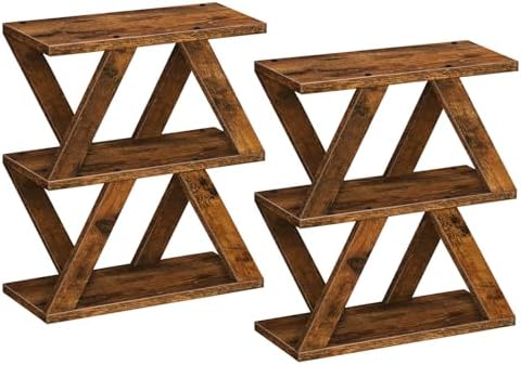 Set of 2 Side Table, 3 Tier Side Table with Side Guard Rails & Anti-Slip Pads, Narrow End Table for Small Spaces, Slim Nightstand with Storage Shelves for Bedroom, Living Room, Rustic Brown