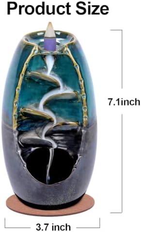 SPACEKEEPER Ceramic Backflow Incense Holder Waterfall Incense Burner, Blue