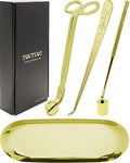 YOUTUOY 4 in1 Candle Accessory Set with Storage Tray Plate, Candle Wick Trimmer, Candle Wick Snuffer, Candle Wick Dipper, Great for Scented Candles Lovers (Gold)