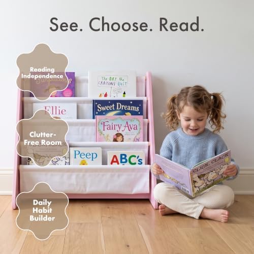 Humble Crew Kids Bookshelf, Montessori Front Facing Toddler Bookcase 4 Tier