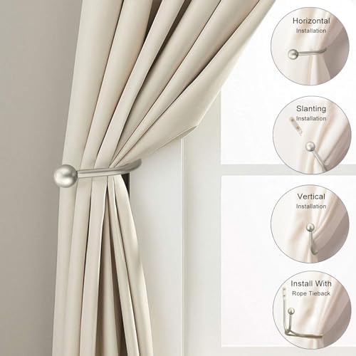 Curtain Holdback, 2 Pcs Wall Mounted Drapery Tiebacks with Screws, Heavy Duty Metal Decorative Window Drapery Holder Curtain Hook (Silver)