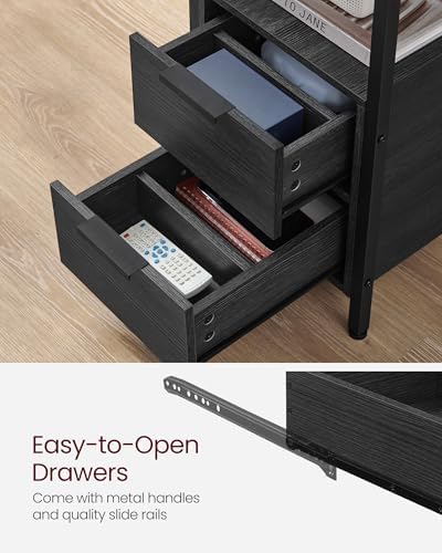 VASAGLE Side End Table with Charging Station, Slim Nightstand with Storage