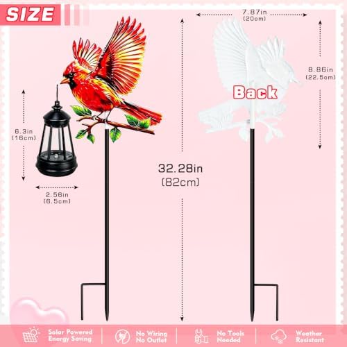 EDOF Red Cardinal Bird Metal Garden Stakes with Solar Lights Outdoor Decor,Cardinal Memorial Christmas Birthday Gifts for Women Mom,Waterproof Decorative Stakes Lights for Yard Patio Porch Cemetery