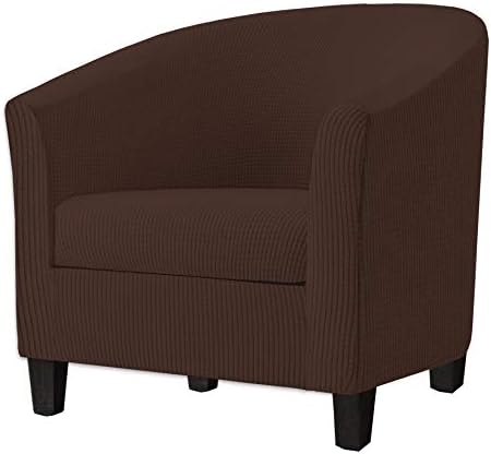 2 Piece Tub Chair Covers with Cushion Cover, Stretch Jacquard Furniture Cover,Armchair Protector Slipcover Removable Machine Washable (Dark Coffee)