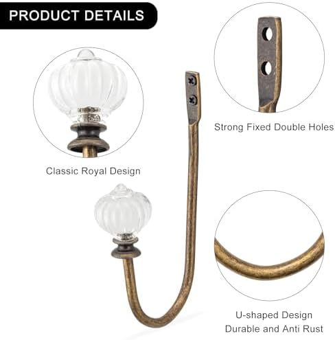 Vintage Curtain Holdbacks 2Pcs - Pumpkin Shaped, Metal Curtain Side Holders for Wall, Small Drapes Pull Backs Hook, Window Drapery Tie Backs Wall Mounted, Curtain Hardware Accessories