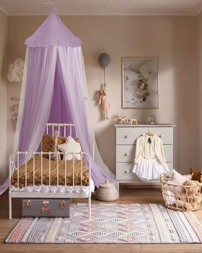 little dove Bed Canopy for Girls with Star Lights, 25.6''x 106'', Purple