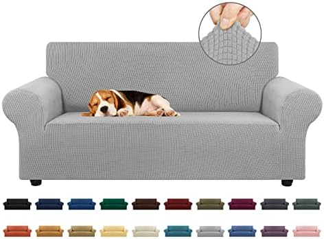 KEKUOU Stretch Loveseat Couch Cover, 2 Cushion Couch Slipcover,Silver
