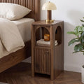 Walnut Narrow Nightstand with Charging Station, Slim Bedside Table