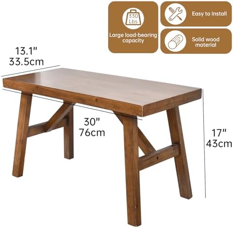 SwallowLiving Handcrafted Solid Wood Bench, 30" - Farmhouse-Style Entryway Seating for Living & Dining Room, Rustic Design, Natural Finish