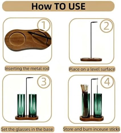 Emerald Green Incense Holder, Incense Sticks Burner Holder with Storage,Hang Upside Down Incense Holder for Sticks with Glass Ash Catcher for Room Decor (Dark Emerald)